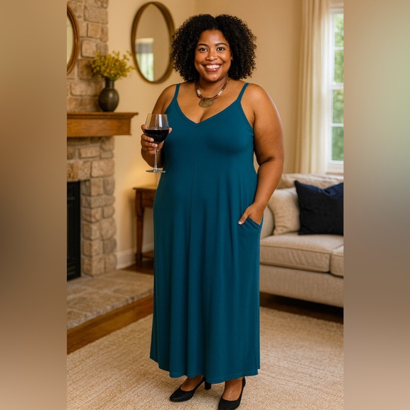 B N Plus Size Maxi Dress W/Pockets Dress Color Teal Various - Picture 1 of 5